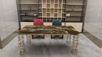 Branching Gold Leg Dining Table with Dark Gold-Veined Marble Top